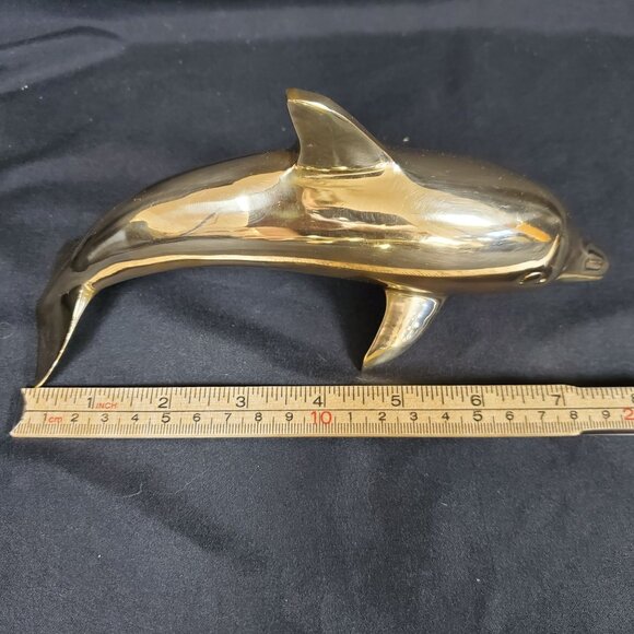 VTG Solid Brass Dolphin Figurine Coastal Nautical Decor Polished Brass Ocean Ani - Picture 5 of 16